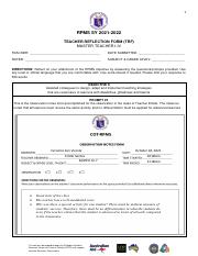 [Appendix 4B] Teacher Reflection Form for MT I-IV for RPMS SY 2021-2022 ...