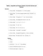Algebra – Inequalities and Negative Numbers True and False Questions and Solutions
