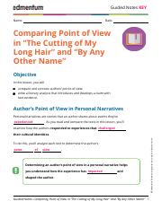 KEY_Guided Notes_English 9_A3.04_Comparing Point of View in The Cutting of My Long Hair and By Any O