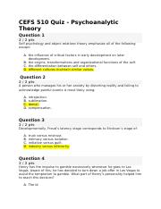 CEFS 510 Quiz - Psychoanalytic Theory .docx