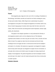 Lab Report 1 (BIO 280) Ubiquity of Microorganisms