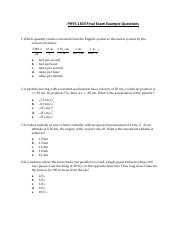 PHYS 1303 Final Exam Example Questions