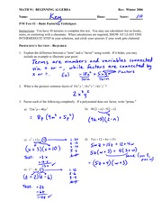 Proficiency and Mastery Test 2 Solution on Basic Factoring Techniques