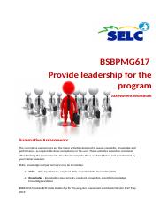 BSBPMG617  Provide Leadership for the program Assessment Workbook.docx