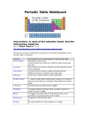 Periodic Table Webquest Instructions