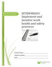 Implement and monitor work health and safety practices SITXWHS003 - Written Assessment.docx
