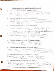 Moles, Molecules and Grams  m MolesI Molecules and Grams Worksheet 1 How many molecules are 