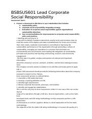 BSBSUS601 Lead Corporate Social Responsibility Task 3.docx