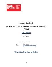 Introductory Business Research Project (UMCDMA 15 2) Module Handbook 2021 2022 (1).docx