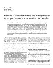 (Article) Elements of Strategic Planning and Management in Municipal Government Status after Two Dec