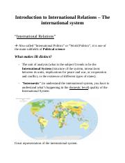 Week 1 - Introduction to the Course, Feature of the International System.docx