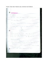 Physics- Class notes- Newtons Laws, momentum and Collisions