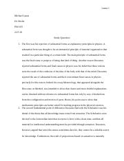 Lanza_M_PHI105_SemesterSpring_Study Questions for Descartes Readings.docx