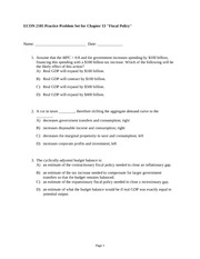 Practice Problems for chapter 13 Fiscal Policy