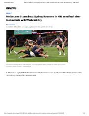 Melbourne Storm beat Sydney Roosters in NRL semifinal after last-minute Will Warbrick try - ABC News