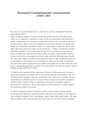 CWV 101 Personal Commitments Assessment