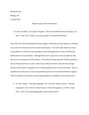 Research Essay 3-Human Impact on the Envirnoment