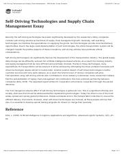 Self-Driving Technologies and Supply Chain Management - 289 Words | Essay Example.pdf