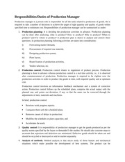 3 pages responsibilities and duties of production manager - Responsibilities Of A Production Manager 3 pages responsibilities and duties of production manager - Responsibilities Of A Production Manager