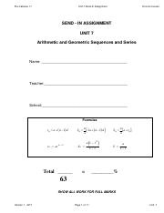 Unit 7 - Arithmetic and Geometric Sequences and Series