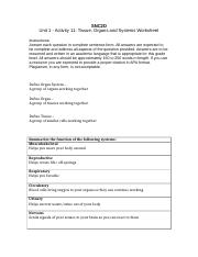 Unit 1 - Activity 11 - Tissue, Organs and Systems Worksheet.doc