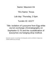 lysozyme lab report