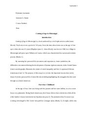 Реферат: Comming Of Age In Mississippi Essay Research