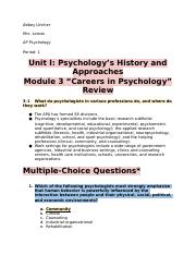 Unit I: Psychology’s History and Approaches Module 3 “Careers in Psychology” Review.docx
