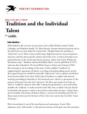 ts eliot essay tradition and the individual talent