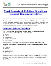 Most Important Relation Questions (Logical Reasoning) MCQs.pdf