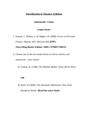Introduction to Finance Syllabus