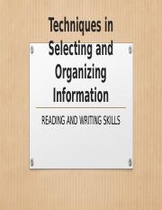 essay about techniques in selecting and organizing information