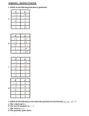 Assignment 2 - Quadratic Functions - Copy.doc