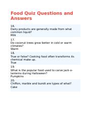 Food Quiz Questions Study Resources