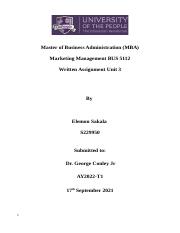 S229950 - Written Assignment,  UoPeople - Marketing Management - BUS 5112 - Unit 3.pdf