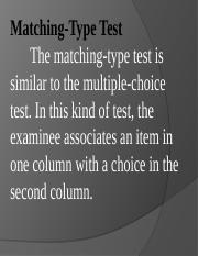 Matching type test sample