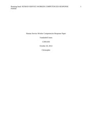 Human Service Worker Competencies Response Paper