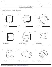 cylinder-easy1.pdf - Name : Score : ES1 Surface Area - Cylinder 