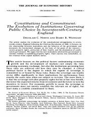North and Weingast - Constitutions and commitment The evolution of institutions governing public cho