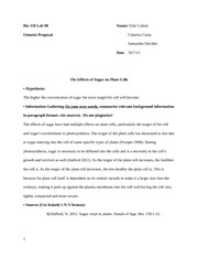 Osmosis Proposal Form - The Effects of Sugar on Plant Cells
