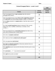 General Paragraph Rubric - Levels 1 and 2.doc
