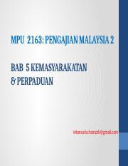 MPU 2163: PENGAJIAN MALAYSIA 2
BAB 5 KEMASYARAKATAN
& PERPADUAN
intans
