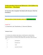 Understanding Abnormal Behavior 11th Edition by David Sue – Test Bank.docx