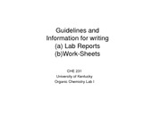 CHE 231 Guidelines and info for writing lab reports and work-sheets