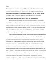 Essay 2 - Legal and Ethical Considerations to Research with Minor.docx