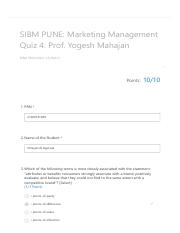 SIBM PUNE_ Marketing Management Quiz 4_ Prof. Yogesh Mahajan.pdf