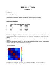 ML Project 1.pdf - EEE 591 - PYTHON PROJECT 1 Problem 1: Descriptive ...