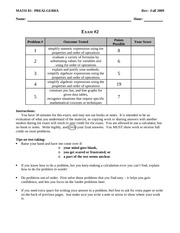 Exam 2 Version 1 on Prealgebra