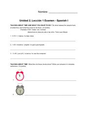 Spanish I Unidad 2, Leccion 1 test.pdf