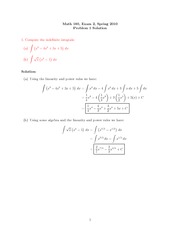 Exam 2 Solution on Calculus 1 Spring 2010